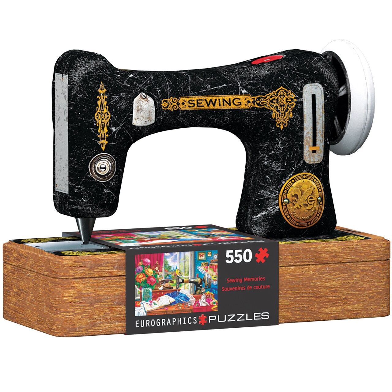 Eurographics: Puzzle Tin: Sewing Memories - 550 Piece Jigsaw - Collectible Decorative Vintage Sewing Machine Shaped Gift Tin, 13" x 19" Assembled